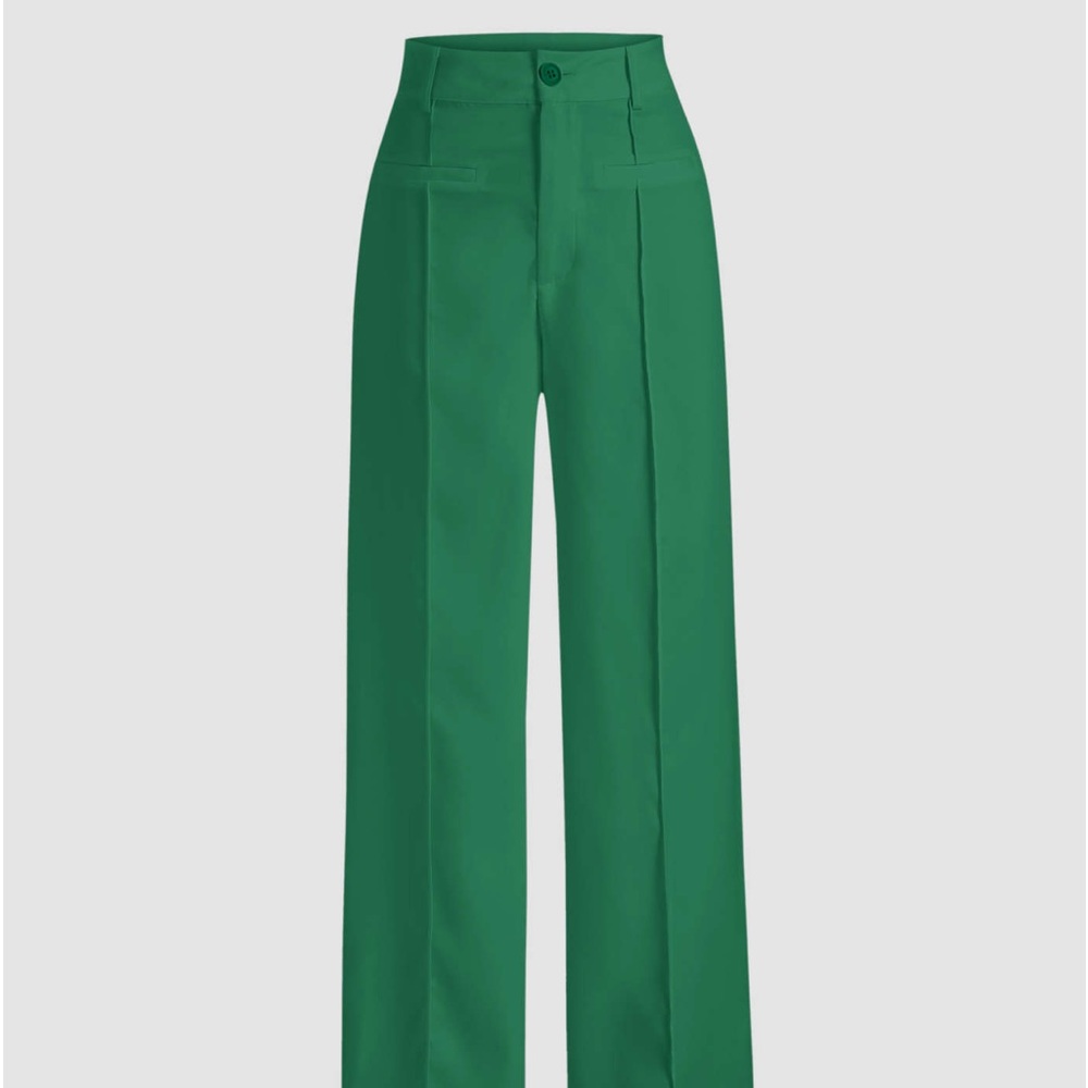 Green solid straight leg trouser